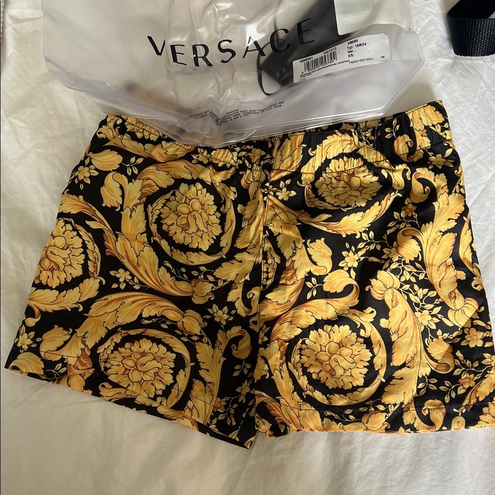 Versace Black and Gold Baroque Swim Shorts 18/24months or up to 3T